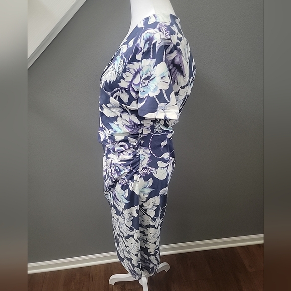 Soft Surroundings Blue Floral Shapely Anywhere Faux Wrap Dress Size Medium - Picture 3 of 6